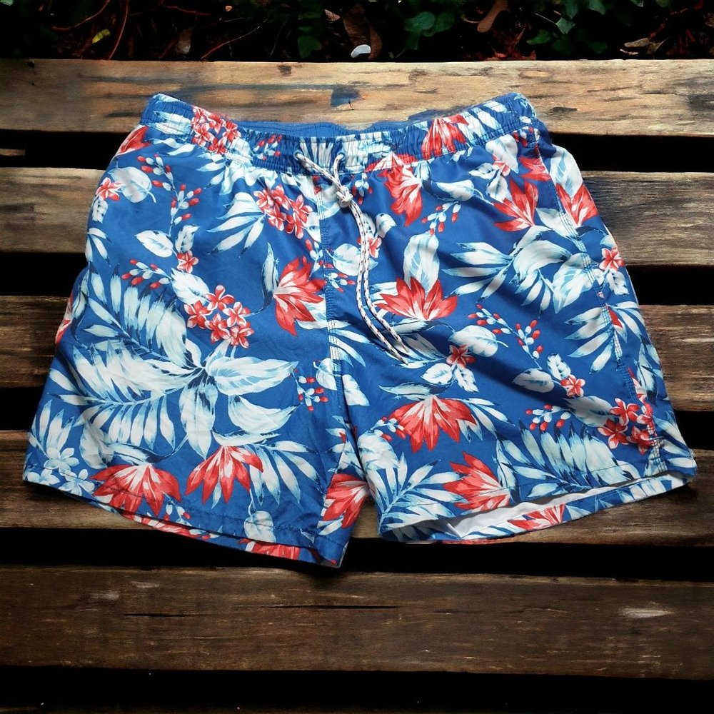 Goodfellow Men XL Swim Suit Trunks Tropical Hawaiian Beach Pool LINING REMOVED
